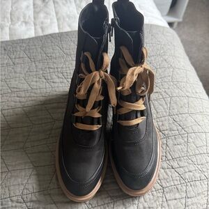 Black Lace-Up Boots with Tan Laces- like new